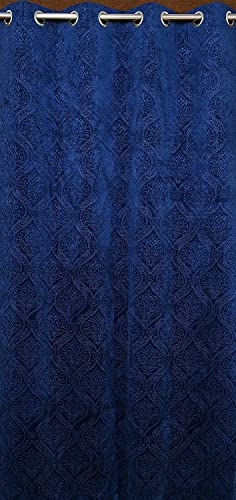 Image of Fabrilia Velvet Eyelet Window Curtain 5 feet Long for Living Room /Bedroom, Navy Blue, Pack of 1 Piece