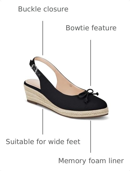 Image of Womens Closed Toe Espadrilles Wedges Shoes Platform Slingback Mid Low Heel Canvas Bow Dress Sandals