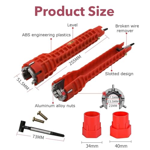 8 in 1 Faucet Wrench Tool,Sink Tool Wrench,Double Head Sink Installer Tool,Multifunctional Basin Wrench for Kitchen Bathroom Plumbing Repair Faucet Wrench Sink Installer Tool (Red) 2 8 in 1 Faucet Wrench Tool,Sink Tool Wrench,Double Head Sink Installer Tool,Multifunctional Basin Wrench for Kitchen Bathroom Plumbing Repair Faucet Wrench Sink Installer Tool (Red) - Image 2