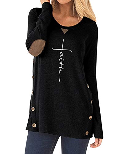 ZILIN Women s Faux Suede Elbow Patch T-Shirt Long Sleeve Letter Print Tunic Shirts Tops