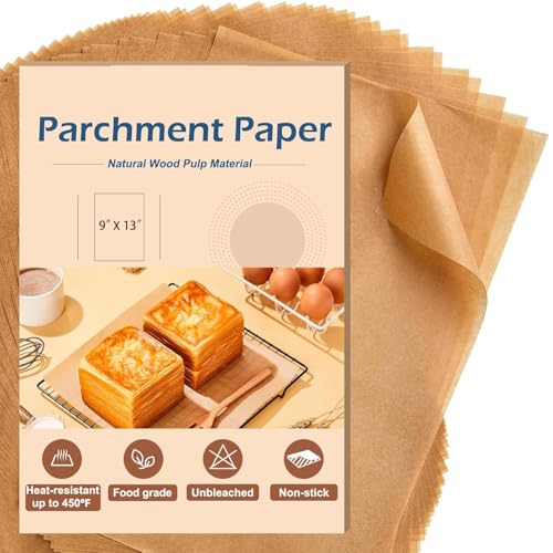 Image of Parchment Paper Baking Sheets, 9 x 13 Inch, 70 PCS Brown | Precut, Non-Stick, Unbleached, For Baking, Air Fryer, Grilling, Steaming, For Bread, Cookies & Cupcakes