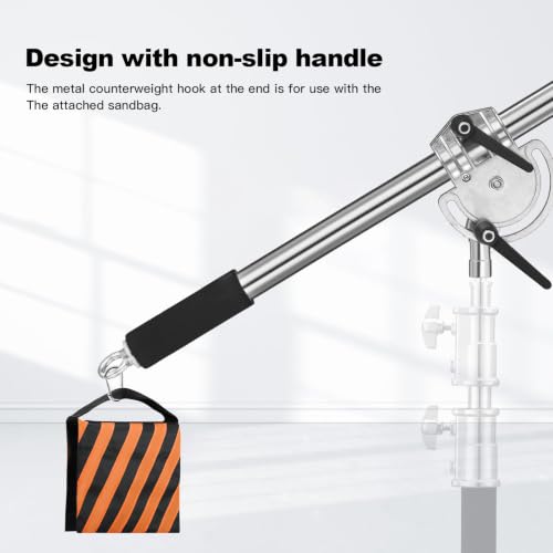 Image of Heavy Duty Extension Boom Arm Bar for Photography C Stand and Light Stand,Adjustable 3.6-8.2ft Crossbar Holding Arm with Sand Bag for Softbox,Studio Strobe,Monolight,LED Video Light,Reflector ect.