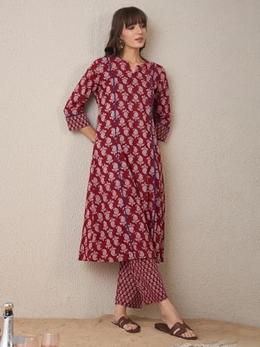 Image of INDO ERA Women's Cotton Ethnic Co-Ord Set | Kurta Pant Set | Stylish Cotton Suit Set for Women,10051 | Co Ord Set For Women Stylish |