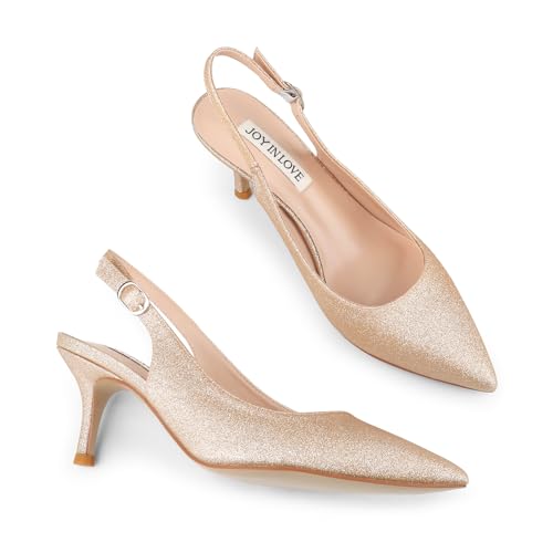 Image of JOY IN LOVE Slingback Kitten Heels for Women Closed Pointed Toe Pumps Dress Shoes