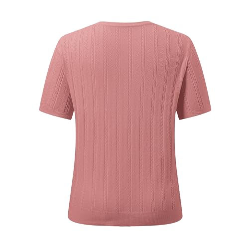 Image of SANGTREE Women's Cable Knit Half Sleeve Sweaters, Crew Neck Solid Color Knitted Summer Pullover Tops