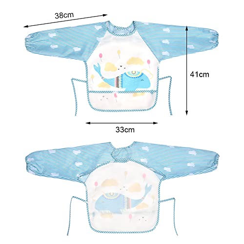 Vicloon Baby Bibs with Sleeves, 3 Pcs Long Sleeve Waterproof Bibs, Unisex Feeding Bibs with Large Pocket - Image 2