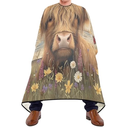 Kigai Highland Cow Hair Cutting Cape for Men & Women Waterproof Barber Cape Professional Hairdressing Salon Styling Apron with Adjustable Closure Snap