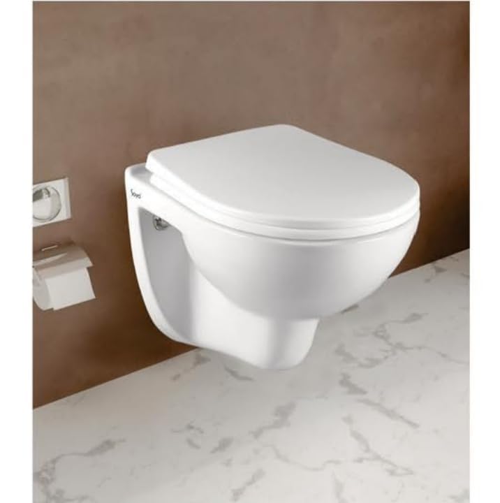 Image of Soyo Ceramic Wall Mounted European Water Closet P Trap /One Piece Western Toilet Commode with Soft Close Seat Outlet is from Wall (Tap)
