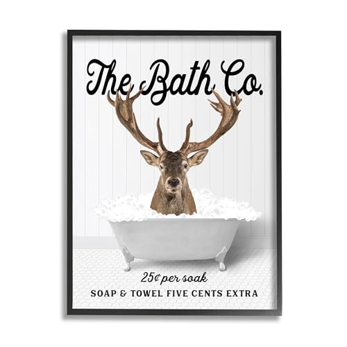 Image of 'Bubble Bathtub Deer'| Framed Giclee Art | Stupell Industries | Black, 11 x 14 Inches, Easy to Hang and Sturdy, Made in USA, by Lettered and Lined