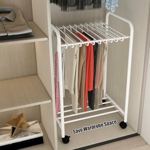 Telescopic Pants Hanger with Wheels, Adjustable Floor Stand for Space-Saving Closet Organization, Multi-Functional Trouser Display