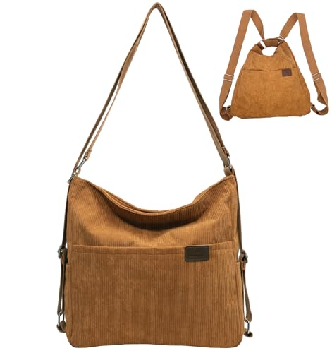 Image of Corduroy Tote Bag for Women Convertible Backpack Purse Crossbody Hobo Handbags for Women College Work Travel