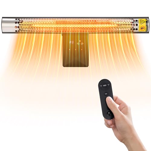 Brriy 1500W Infrared Heater, Electric Infrared Heater With Remote Control 3 Heat Settings & 8H Timer, Wall Mounted Carbon Infrared Heater For Porch, Patio cover