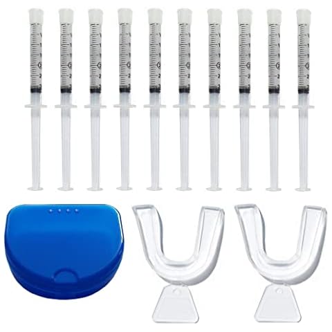 Teeth Whitening Kit 35% Carbamide Peroxide, 10 Tooth Bleaching Gel Syringe Dispensers, 2 Thermo Forming Dental Trays with Storage Case Cover
