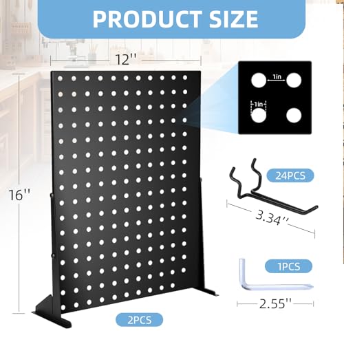 2Pcs Peg Board Display Stand with 24 Pegboard Hooks,Metal Pegboard Display Rack for Craft Shows,16*12 inch Peg Board Organizer Accessories for Earring,Keychain,Jewelry,Boutique,Retail Vendors