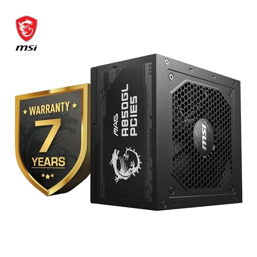 MSI MAG A850GL PCIE5 Alimentatore 850W, 80 Plus Gold, completamente modulare, ATX 3.0, supporto GPU PCIe 5.0, ventola FDB da 120 mm, Full-Bridge LLC, cavi neri piatti - Alimentatore - Immagine 1