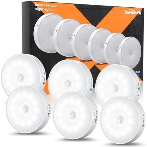 daphomeu 6 Stück Nachtlicht mit Bewegungsmelder,USB Wiederaufladbare LED-Licht,Schrankbeleuchtung,Bewegungsmelder innen für Treppenbeleuchtung,Schlafzimmer, Küche, Kinderzimmer.（Ka