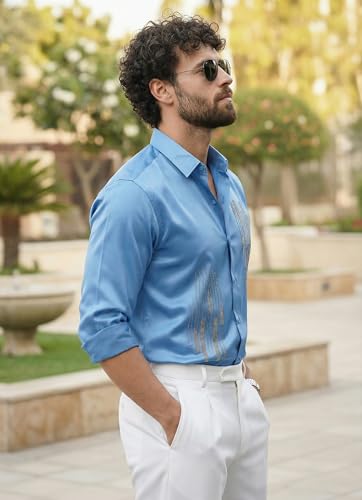 Image of IndoPrimo Men's Stylish Satin Shirt for Party and Casual Wear - Exclusive Designer Full Sleeve Shirt for Men - Pilar