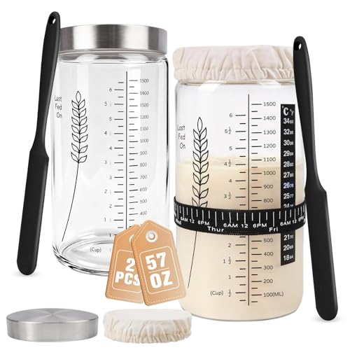 Image of Premium Sourdough Starter Jar, 57oz Large Capacity Sourdough Jar | Sourdough Bread Starter Kit for Perfect Sour Dough Bread (Black, 2 Pack)