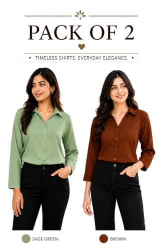 Image of FUNDAY FASHION Women Solid Regular Fit V Collered Casual Shirt (Pack of 2)