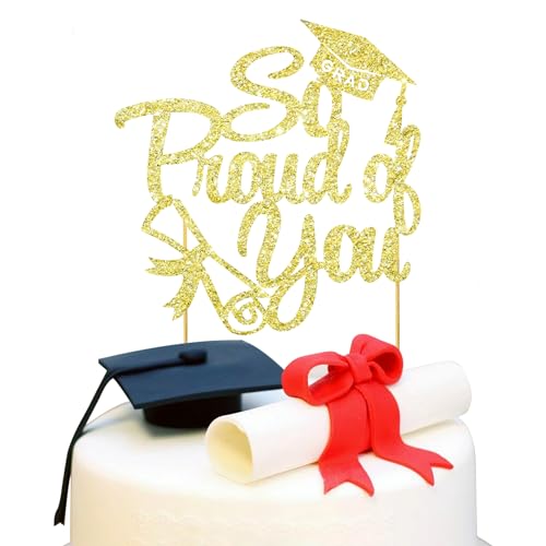 BEISHIDA So Proud of You Cake Topper Graduation Cake Decoration Class of 2026 Congrats Gold Glitter High School/College/Senior Graduation Party Supplies Decorations