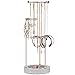 Faveaux Organizador de joyas Soporte para torre de árbol de mesa independiente colgante collar pendientes y exhibición de pulsera para tocador, barras de oro rosa/base gris cemento