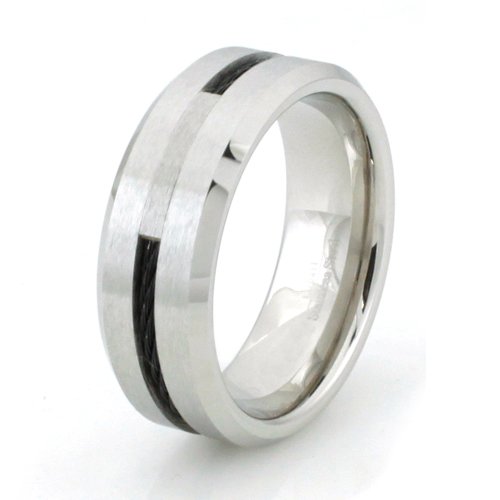 Cromo Cobalto Anillo de la Venda de Boda Banda con Negro Cable Incrustación - Tamaño 22 Cromo Cobalto Anillo de la Venda de Boda Banda con Negro Cable Incrustación - Tamaño 22