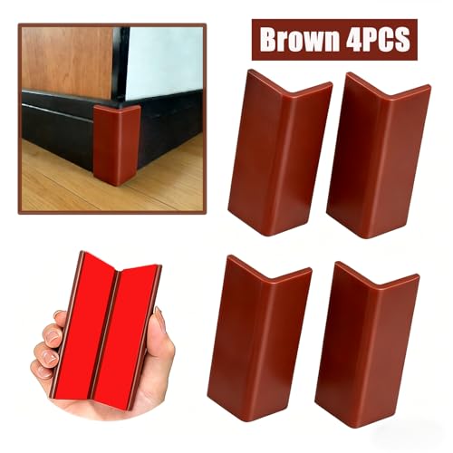 Image of Brown Baseboard Corners Blocks Self Adhesive, Thickened Rubber Safety Corner Protectors Cushion, Soft Edge Furniture Wall Guards (4 PCS)
