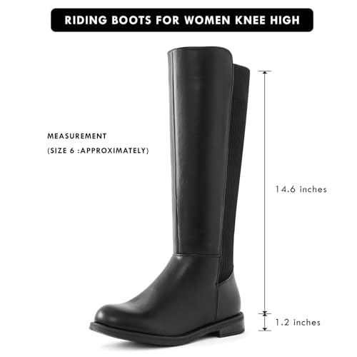 Image of Shoe'N Tale Women's Knee High Boots Flat Low Heel Stretchy Round Toe with Side Zipper