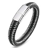 Aeici Acorazado para hombre, pulsera de cuero para hombre, pulsera trenzada para hombre, hilo de plata, Piel de plata