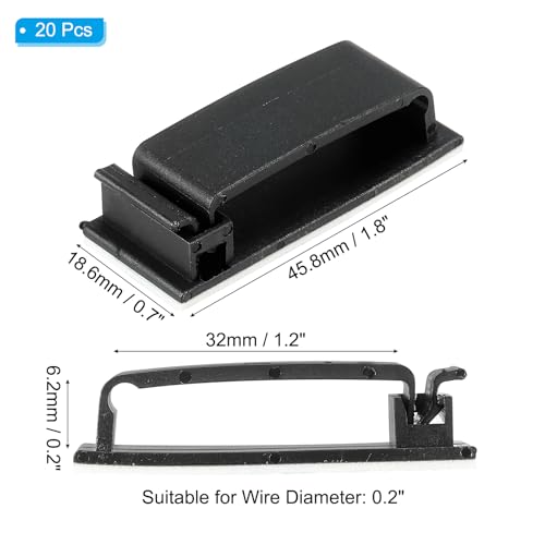 PATIKIL 20Pcs 6MM Clips Adhesivos para Cables Negro | Soporte para Cables de Pared, Organizador de Cables para Oficina, Hogar y Bajo Escritorio miniatura 2