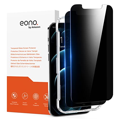 Amazon Brand - Eono Verre Trempé pour iPhone 12 et 12 Pro -Lot de 2- Anti Espion Film Protection Anti-Spy, 3D-Touch, Installer Facile, Dureté 9H Vitre Protège Écran Privacy Cover