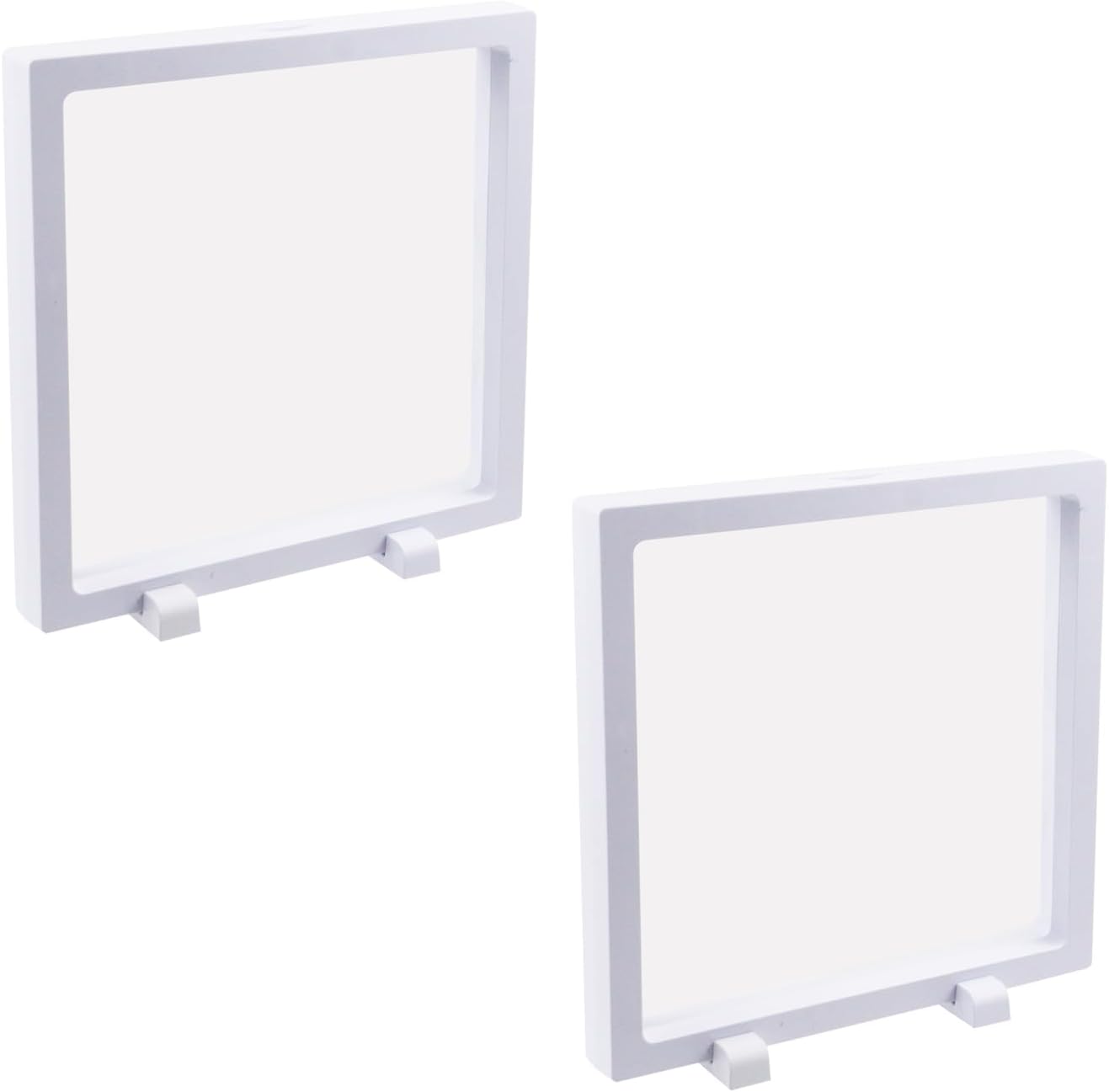 Wealrit 2 Pcs Jewelry Floating Display Case with Stand Base Support Transparents Floating Display Frame(White,7" x 7")