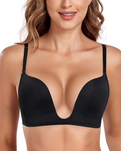 Image of Lemorosy Women's Deep V Plunge Red Carpet Convertible Push Up Bra -Low Cut Sexy U Shaped with Light Padded
