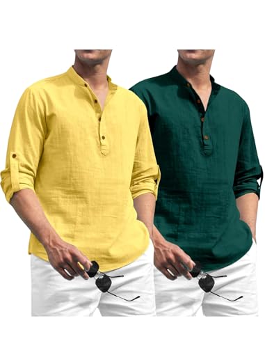 Image of Zombom Men's Kurta || Chinese Collar Long Sleeves || Straight Hip Length Kurtas || Short Kurta for Men || for Festival || Function || Occasion Wear Fancy Kurta for || Best Gifts for Men