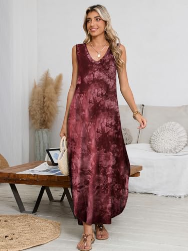 Image of BELAROI Womens Plus Size Maxi Dress Sundress Summer Casual Sleeveless V Neck Pockets Beach Swimsuit Coverup Loose