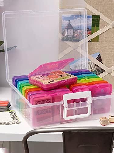 Kuphy Photo Storage Box Plastic Crafts Photo Storage Container Colorful Rectangle Photo Keeper Suit Box Photo Organizer Cases for Photo Stickers Stamps Seeds