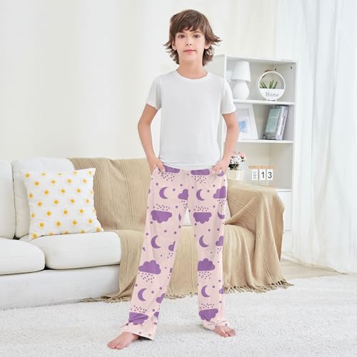 Pajama Pants Long Track Pants Moon Clouds Rain Dots Sweatpants Athletic for 6-14 Years4
