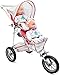 KOOKAMUNGA KIDS Baby Doll Stroller - Twin Foldable Baby Stroller for Dolls - Double Doll Play Stroller w/Retractable Canopy & Soft Grip Canopy & Storage Basket - Deluxe Grey & Pink