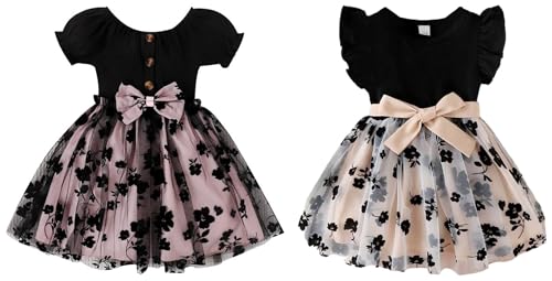 Image of TAGAS Baby-Girl's Net Fit and Flare Knee-Length Dress (KD-134-CREAM-1 Cream 1 2 Years) Baby-Girl's Net A-Line Knee-Length Dress (KD-134-PINK-1 Pink 1 2 Years)