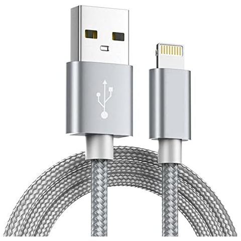 Apple iPhone Braided Charger and Sync Cable for Apple iPhone 13, 13 Pro, 12, 12 Mini, SE, 11, XS, XR, X, 8, 7, 6, 5, iPad, Pro, Air, Mini, Airpods Pro- Silver/Grey (1M) Cover