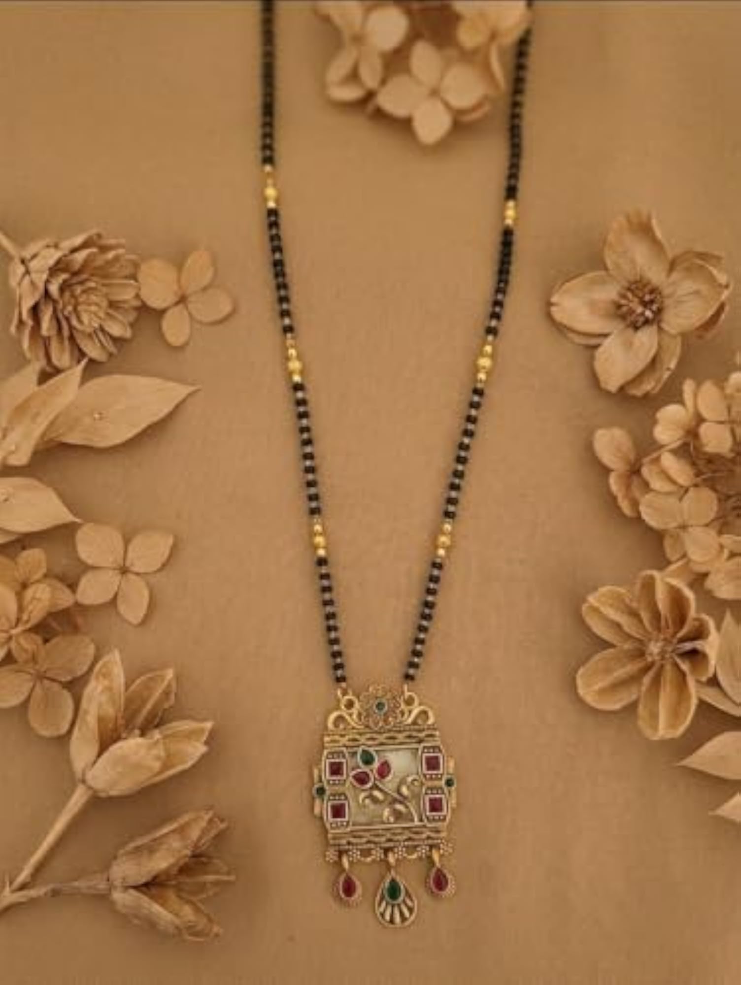 Women's Traditional Gold-Plated Mangalsutra Necklace with Antique Temple Pendant