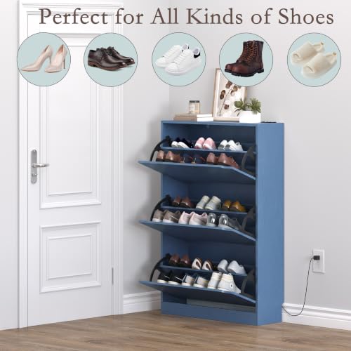 Image of BORNOON Shoe Cabinet with Odor Control and Back Panels, Deodorizing Slim 3-Flip Shoe Storage Cabinet for Entryway, Freestanding Hidden Shoe Rack Organizer for Entrance, Hallway, Bedroom