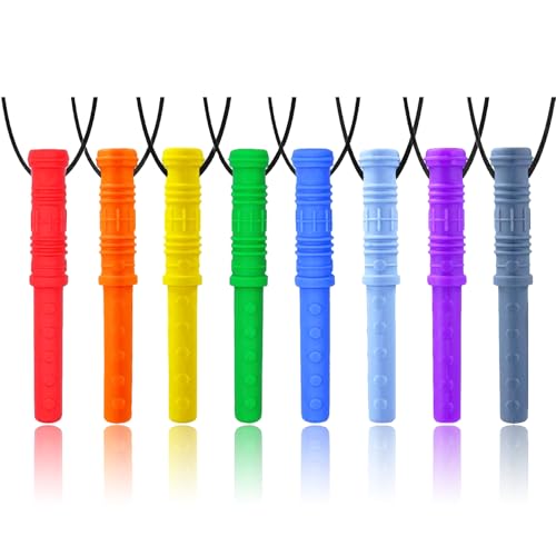 GNAWRISHING Collares masticables para niños sensoriales, 8 piezas, juguetes sensoriales masticables para autismo, niñas y niños, TDAH, niños pequeños, adultos(Forma cilíndrica)