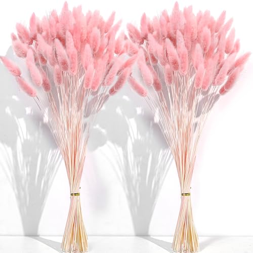 120 PCS Pink Dried Pampas Grass Decor 17-inch Pompas Floral Dry Flowers for Decoration Pampas Grass in Bulk Tall Pink Bunny Tails Dried Flowers for Boho Wedding Decor