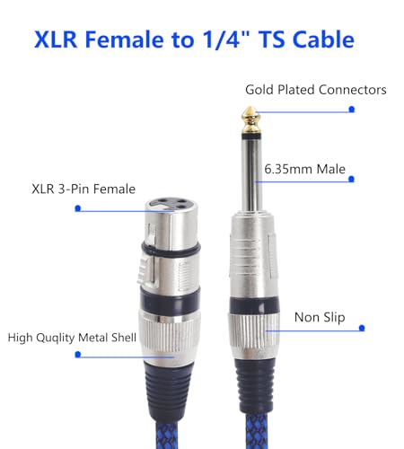 LANMINGLEL XLR Female to 1/4" TS Cable 6.35mm TS to XLR Female Unbalanced Cable Nylon Braided Microphone Cable Compatible with Microphone - Image 2