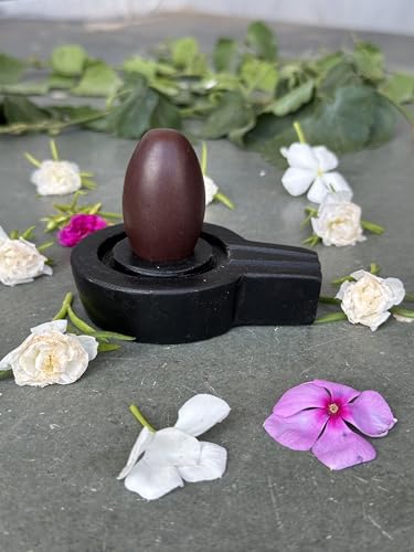 Image of Shivam VASTU AKAL 1.5 inch Original Narmadeshwar Narmada Shivling with 3 inch Narmada Stone Yoni Base Jaladhari (Swayambhu Shivling, Black Flate Jaladhari)
