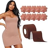 Medimama Invisible Breast Lift Tape with 10pcs Lace Petal Backless Nipple Cover, Boob Tape Boobytape for Breast Lift A-D Cup Brown