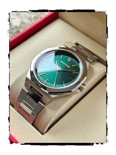 Image of AMERICANVIBER Dual Tone Stainless Steel Strap Men's Wrist Watches Classic Minimalist Bar Scale Dial Analog Wrist Watch for Men
