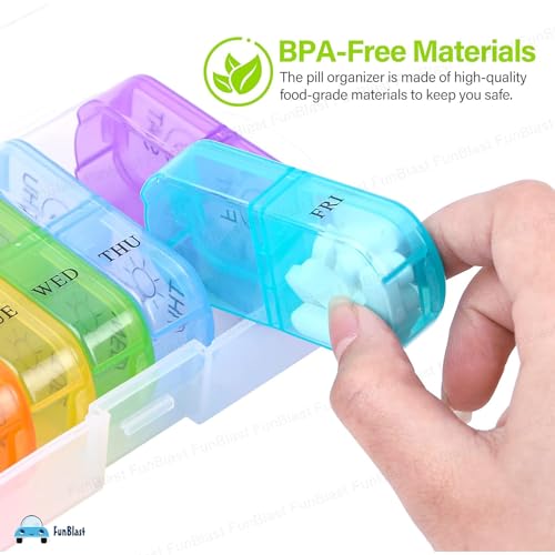 Image of FunBlast Pill Organizer Box - 2 Times A Day 7 Day Pill Box Holder, Portable Medicine Case with Separate Compartments, Tablet Container for Daily, Medicine Organizer Box