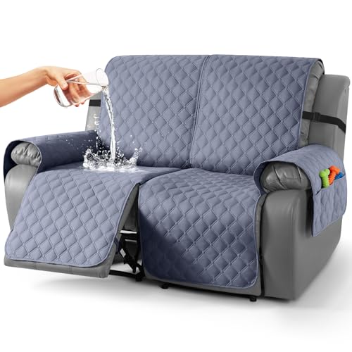 Image of TAOCOCO 100% Waterproof Recliner Covers, Recliner Sofa Covers with Leg Straps, Reversible Recliner Couch Cover for Reclining Chair, Washable Couch Protector for Pets Kids(2 Seater, Bluish Gray)